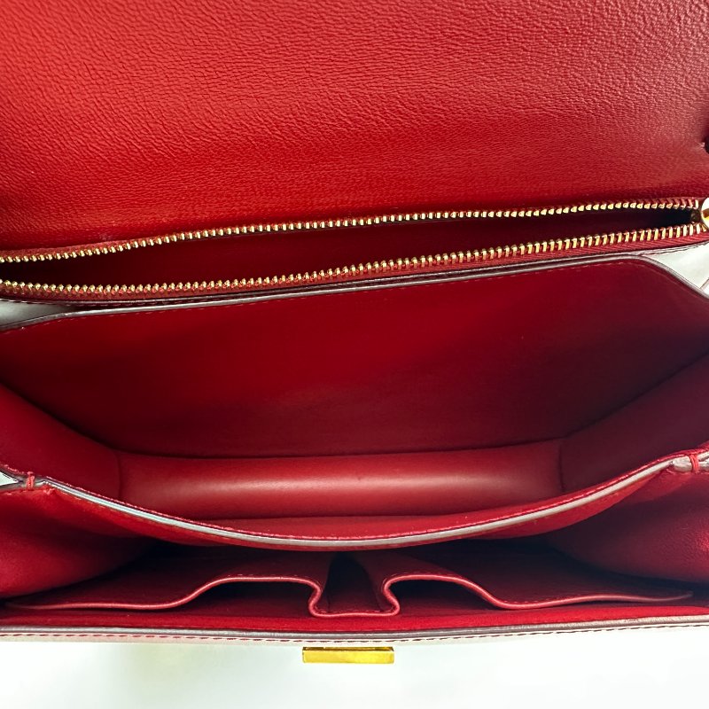 CELINE 經典 Box 純色通勤包 金色五金配件 拋光皮革 中號 紅色-7