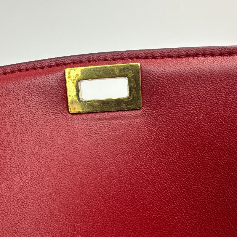 CELINE 經典 Box 純色通勤包 金色五金配件 拋光皮革 中號 紅色-8