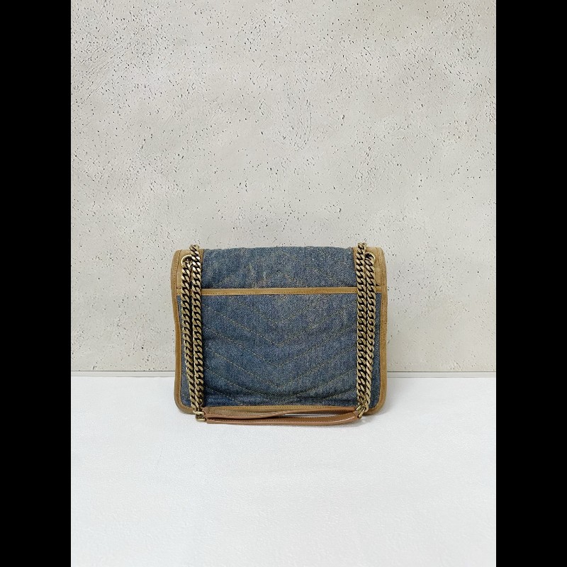 YSL聖羅蘭 牛仔拼棕色麂皮 新款D扣niki 中號-1