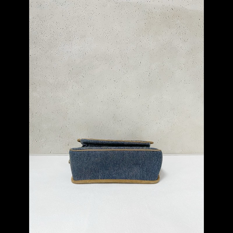 YSL聖羅蘭 牛仔拼棕色麂皮 新款D扣niki 中號-4