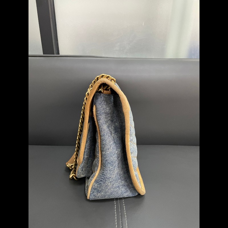 YSL聖羅蘭 牛仔拼棕色麂皮 新款D扣niki 中號-8