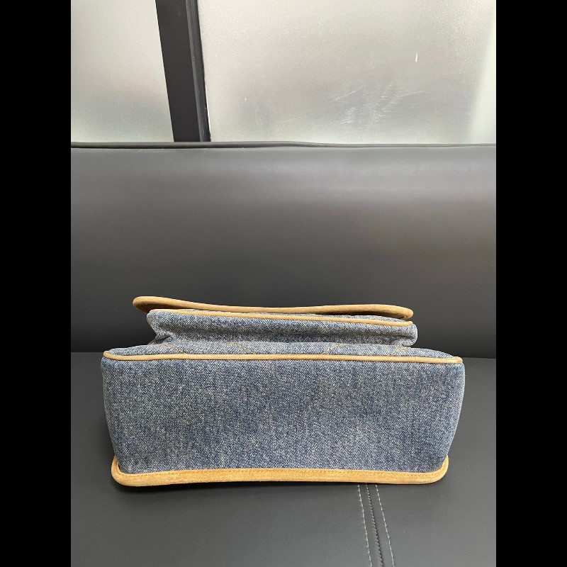 YSL聖羅蘭 牛仔拼棕色麂皮 新款D扣niki 中號-10