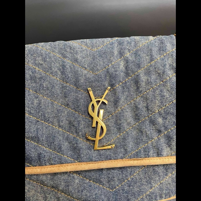 YSL聖羅蘭 牛仔拼棕色麂皮 新款D扣niki 中號-11