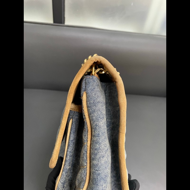 YSL聖羅蘭 牛仔拼棕色麂皮 新款D扣niki 中號-18