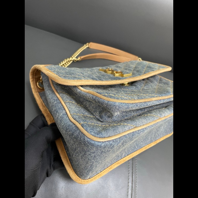 YSL聖羅蘭 牛仔拼棕色麂皮 新款D扣niki 中號-19