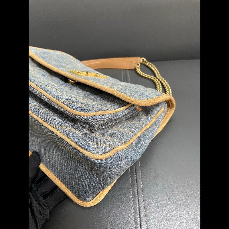 YSL聖羅蘭 牛仔拼棕色麂皮 新款D扣niki 中號-20