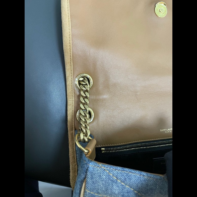 YSL聖羅蘭 牛仔拼棕色麂皮 新款D扣niki 中號-25