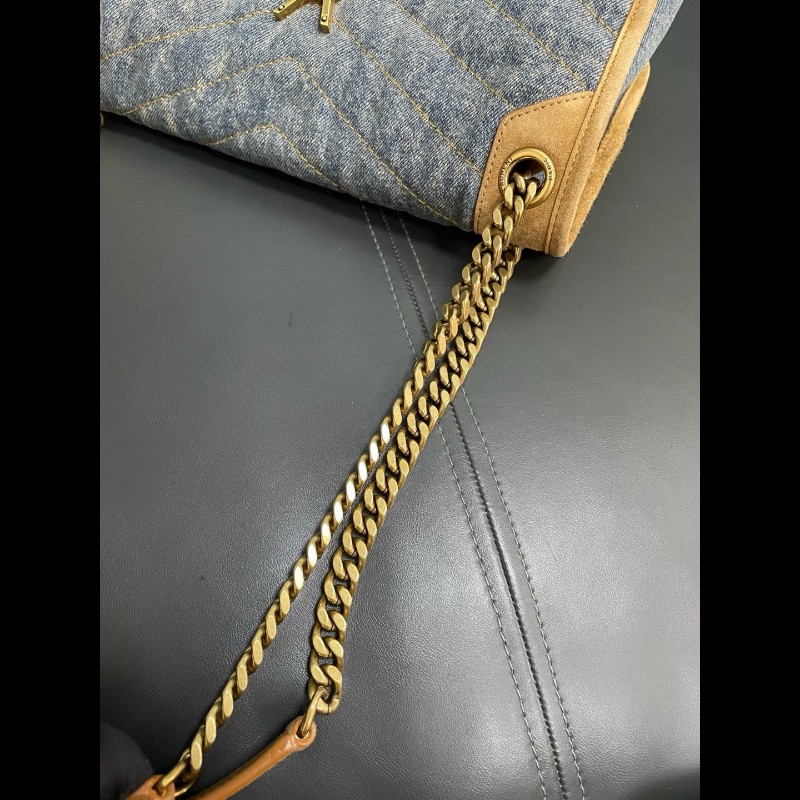 YSL聖羅蘭 牛仔拼棕色麂皮 新款D扣niki 中號-28