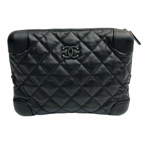 香奈兒 黑色 菱格紋方形 手拿包