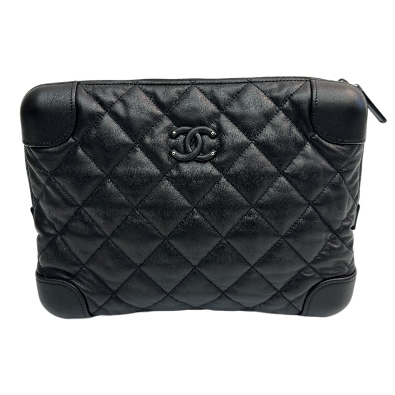 香奈兒 黑色 菱格紋方形 手拿包-0