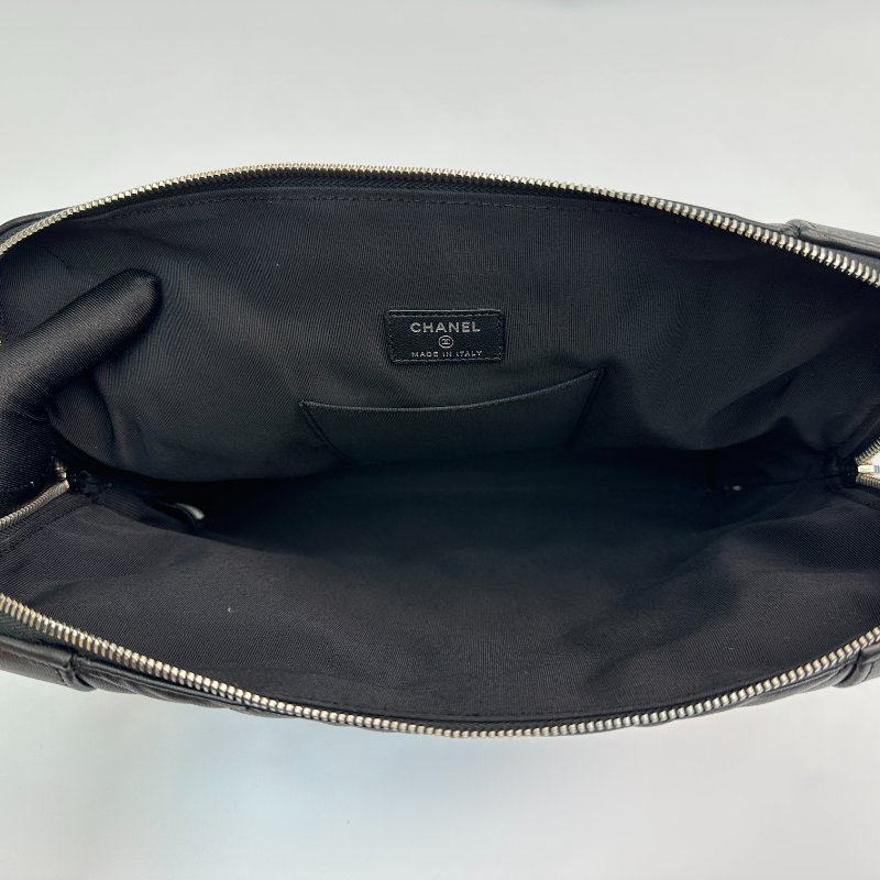 香奈兒 黑色 菱格紋方形 手拿包-5