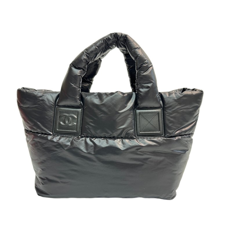 香奈兒 黑尼龍羽絨托特包-0