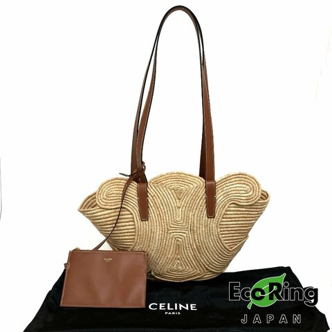 ☆ Celine 思琳 Beige & Brown Raffia Triomphe Tote Bag 米色和啡色拉菲草托特袋 - 257023746
