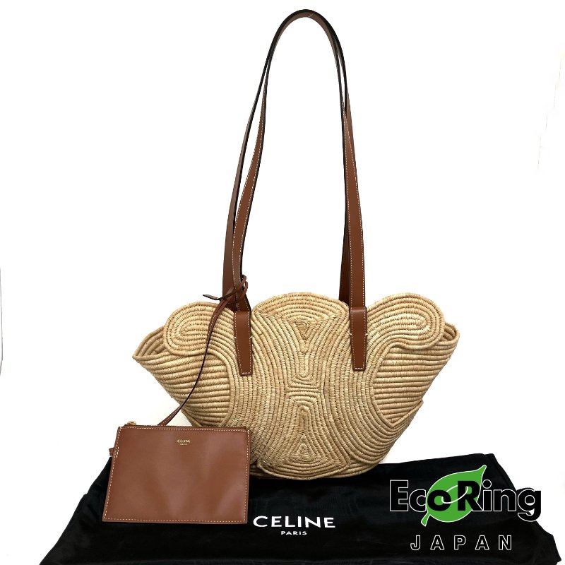 ☆ Celine 思琳 Beige & Brown Raffia Triomphe Tote Bag 米色和啡色拉菲草托特袋 - 257023746-0
