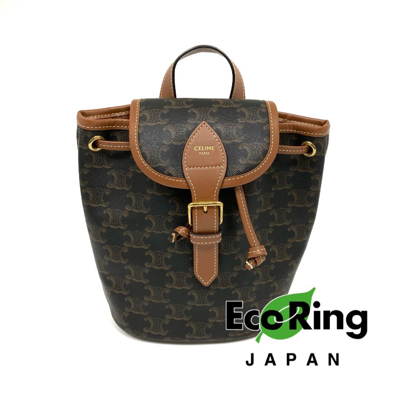 △ Celine 思琳 Brown Coated Canvas Trio Backpack 啡色塗層帆布背包 -257023521-0