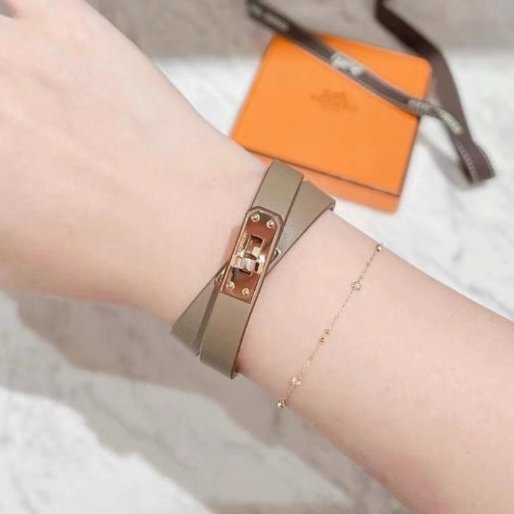 hermes 大象灰玫瑰金扣mini kelly雙圈手鐲T2 全新配件塵袋盒子-0