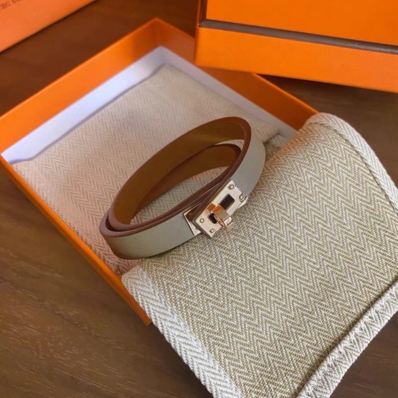 hermes 大象灰玫瑰金扣mini kelly雙圈手鐲T2 全新配件塵袋盒子-3