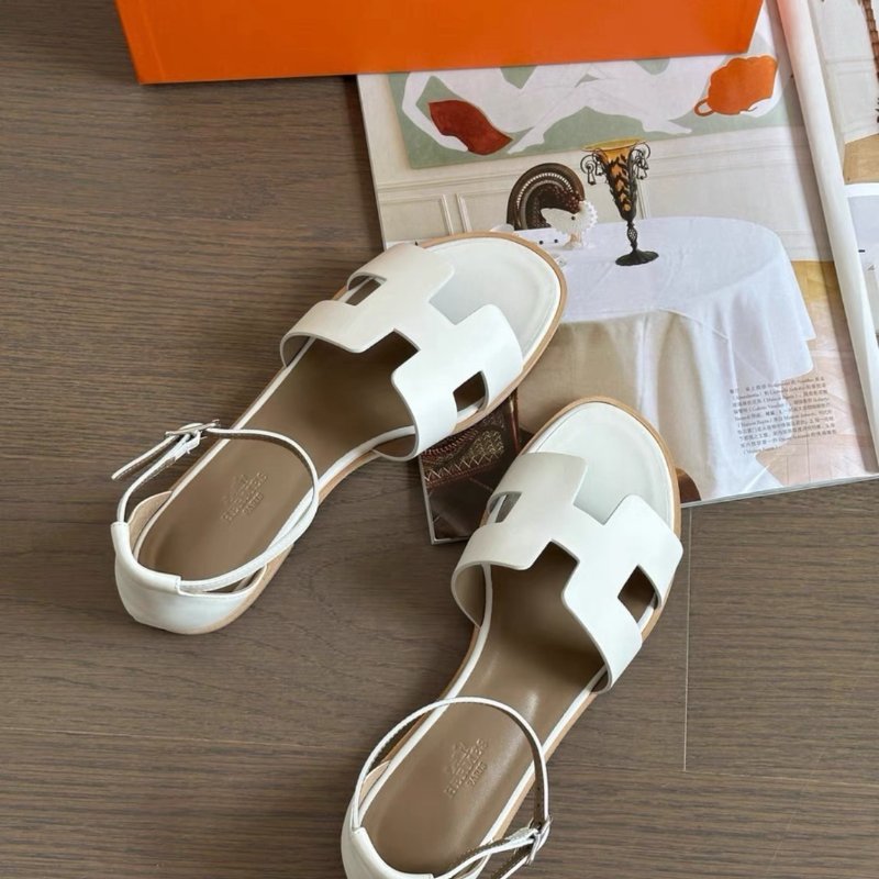 Hermes santorini白色涼鞋拖鞋38號 全新配件塵袋盒子-0