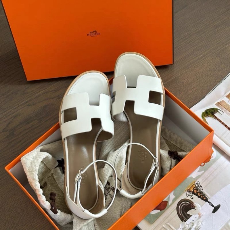 Hermes santorini白色涼鞋拖鞋38號 全新配件塵袋盒子-1