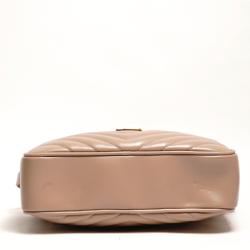 YSL 牛皮金釦山形紋拉鍊相機包(絕版品、奶茶色)-4