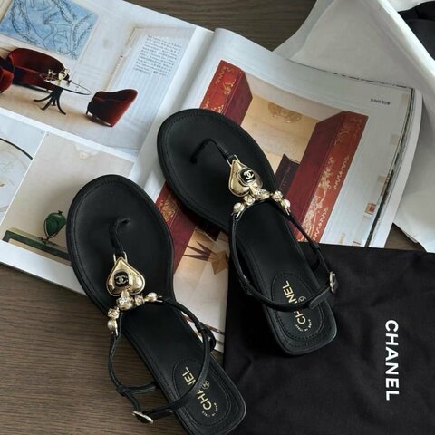 Chanel 寶石愛心珍珠夾腳 涼鞋涼拖39號 全新配件塵袋盒子