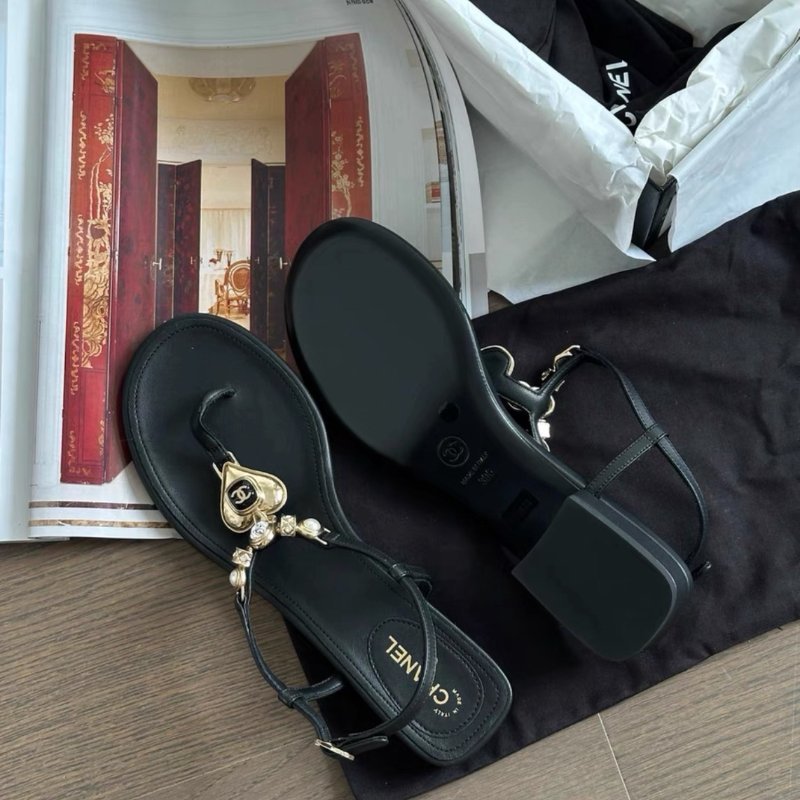 Chanel 寶石愛心珍珠夾腳 涼鞋涼拖39號 全新配件塵袋盒子-1