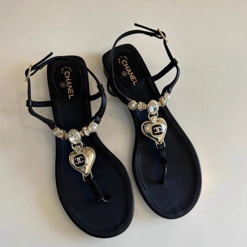 Chanel 寶石愛心珍珠夾腳 涼鞋涼拖39號 全新配件塵袋盒子-3