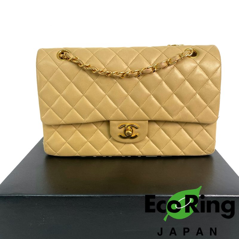 △ Chanel 香奈兒 CF25 Beige Lambskin Gold Tone Metal Classic Double Flap Chain Shoulder Bag A01112 No.5 淺褐色小羊皮金色金屬鎖鏈肩背袋No.5 - 257023225-0