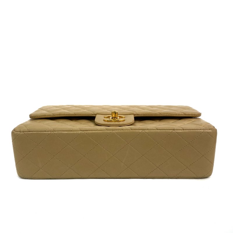 △ Chanel 香奈兒 CF25 Beige Lambskin Gold Tone Metal Classic Double Flap Chain Shoulder Bag A01112 No.5 淺褐色小羊皮金色金屬鎖鏈肩背袋No.5 - 257023225-5