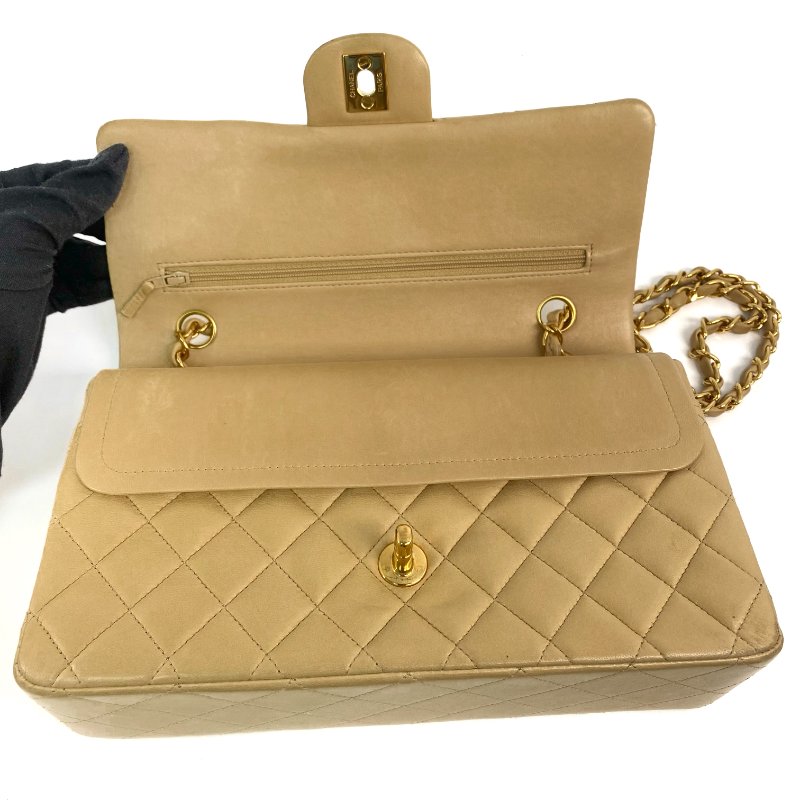 △ Chanel 香奈兒 CF25 Beige Lambskin Gold Tone Metal Classic Double Flap Chain Shoulder Bag A01112 No.5 淺褐色小羊皮金色金屬鎖鏈肩背袋No.5 - 257023225-14