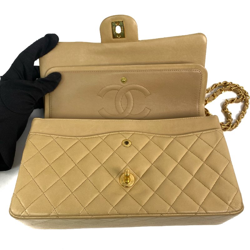 △ Chanel 香奈兒 CF25 Beige Lambskin Gold Tone Metal Classic Double Flap Chain Shoulder Bag A01112 No.5 淺褐色小羊皮金色金屬鎖鏈肩背袋No.5 - 257023225-15