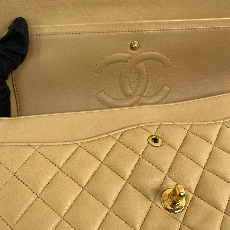△ Chanel 香奈兒 CF25 Beige Lambskin Gold Tone Metal Classic Double Flap Chain Shoulder Bag A01112 No.5 淺褐色小羊皮金色金屬鎖鏈肩背袋No.5 - 257023225-16