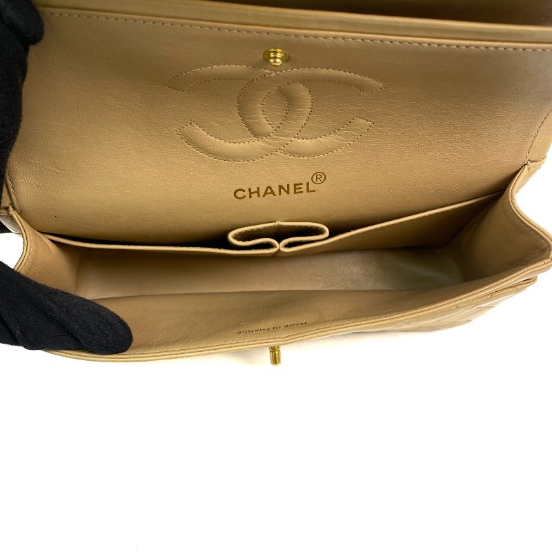 △ Chanel 香奈兒 CF25 Beige Lambskin Gold Tone Metal Classic Double Flap Chain Shoulder Bag A01112 No.5 淺褐色小羊皮金色金屬鎖鏈肩背袋No.5 - 257023225-17