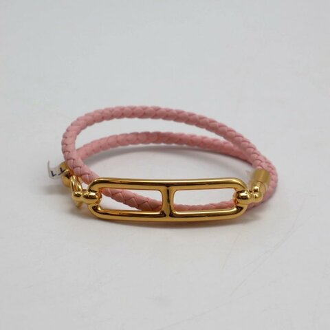 HERMES Roulis double tour雙圈小牛皮手環 - 櫻花粉金 XS