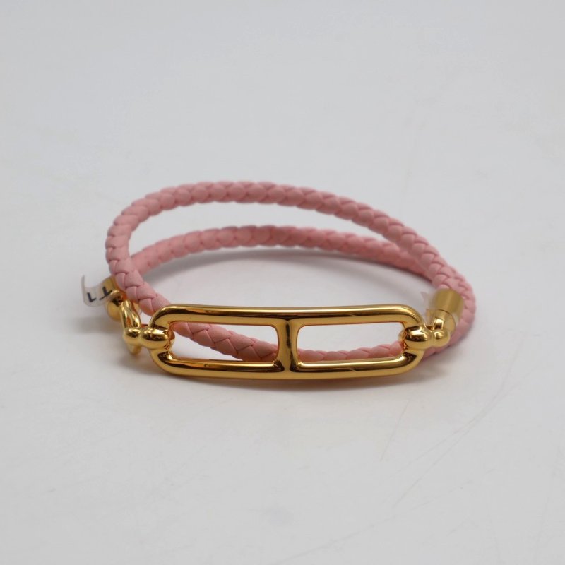 HERMES Roulis double tour雙圈小牛皮手環 - 櫻花粉金 XS-0
