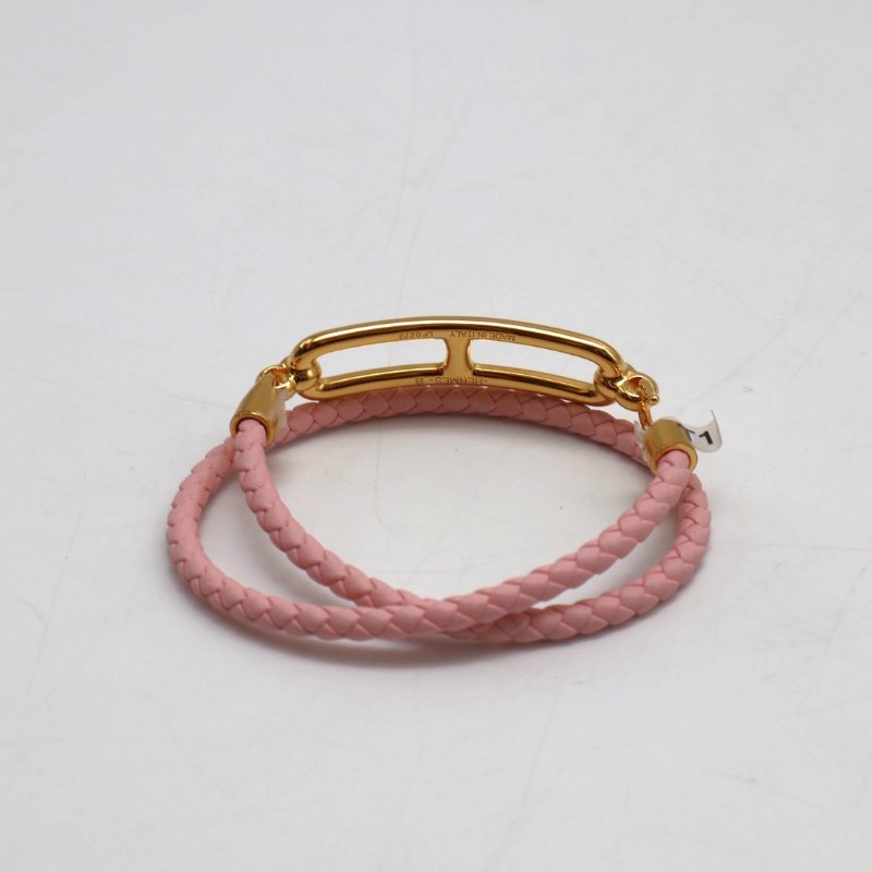 HERMES Roulis double tour雙圈小牛皮手環 - 櫻花粉金 XS-3