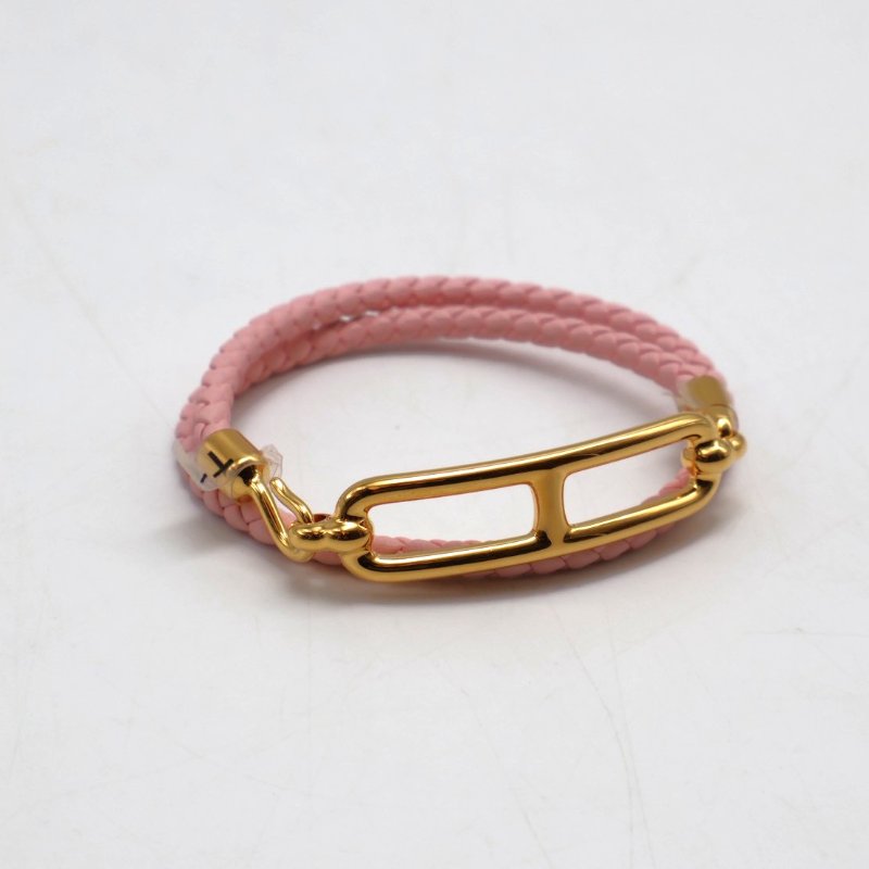HERMES Roulis double tour雙圈小牛皮手環 - 櫻花粉金 XS-5