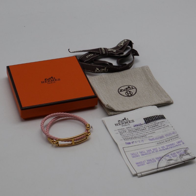 HERMES Roulis double tour雙圈小牛皮手環 - 櫻花粉金 XS-6