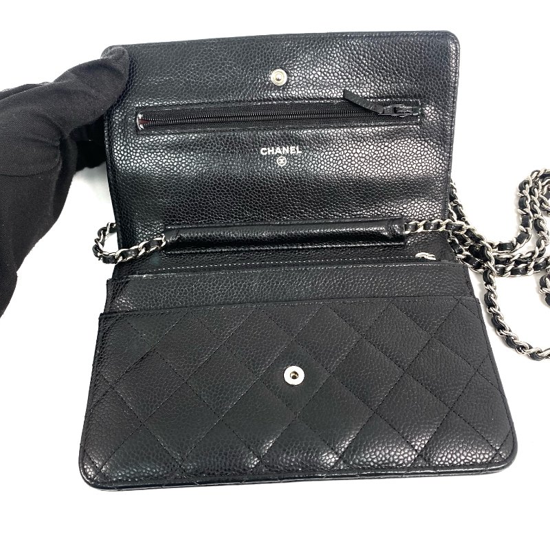 △ Chanel 香奈兒 Black Caviar Skin Silver Tone Metal Wallet On Chain No.22 黑色粒紋小牛皮銀色金屬鎖鏈銀包No.22 - 257023228-11