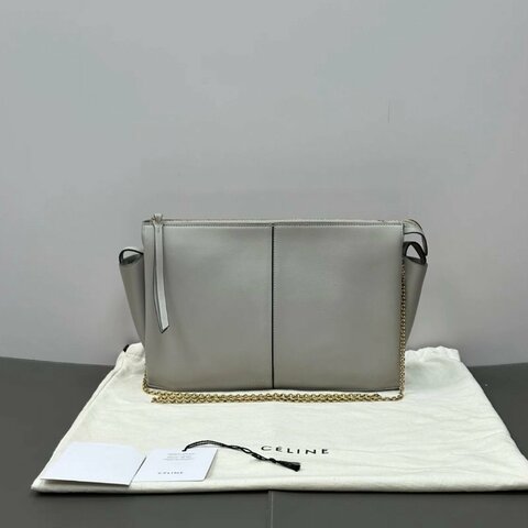 CELINE 灰色trifold肩背斜背鏈條包28*19*7 98新配件塵袋