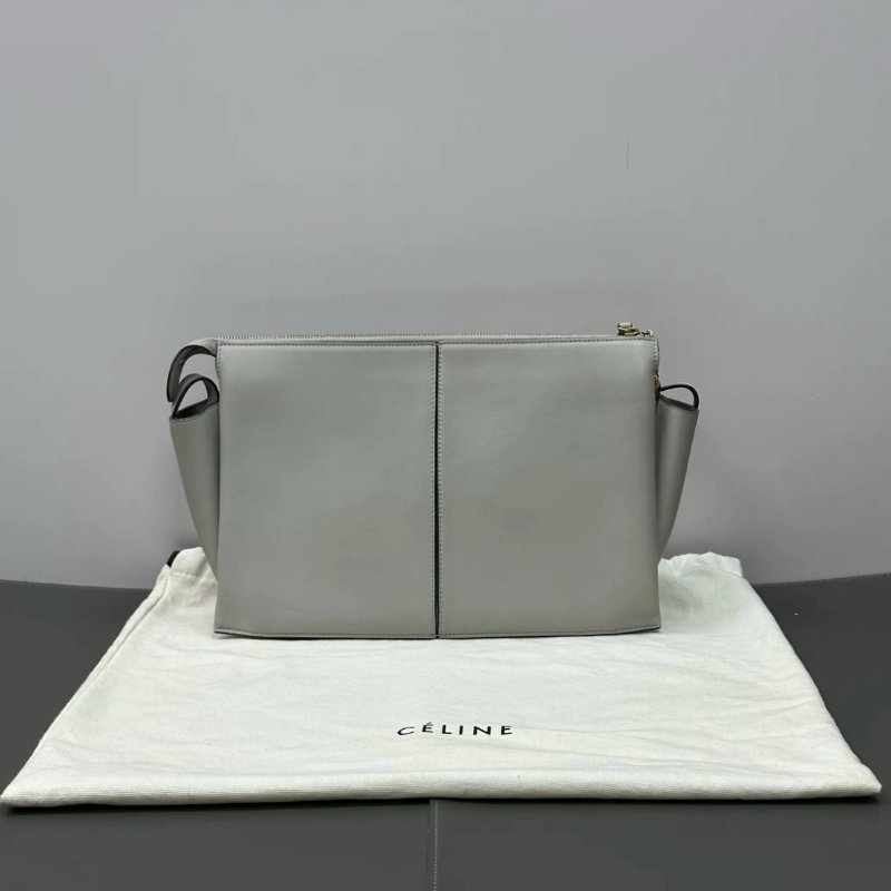 CELINE 灰色trifold肩背斜背鏈條包28*19*7 98新配件塵袋-5