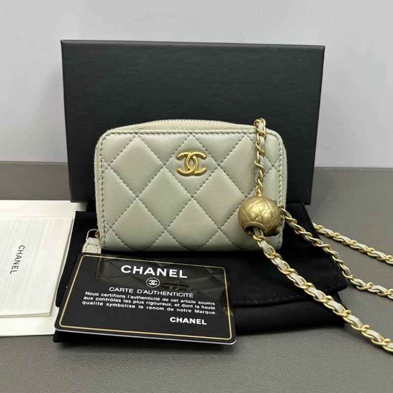 CHANEL 灰金金球mini肩背斜背鏈條包10*7*2 98新配件盒子塵袋保卡-0