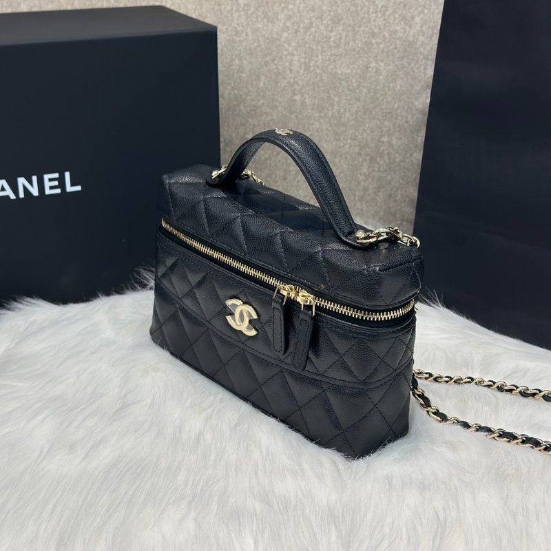 CHANEL 26C LP粒面牛皮手提飯盒包 - 黑金-3