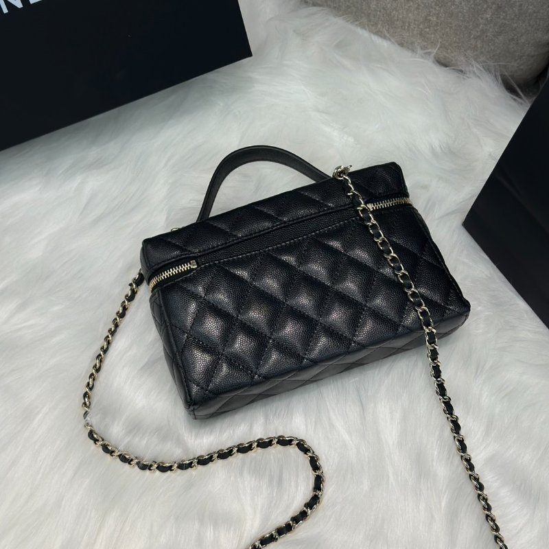 CHANEL 26C LP粒面牛皮手提飯盒包 - 黑金-4