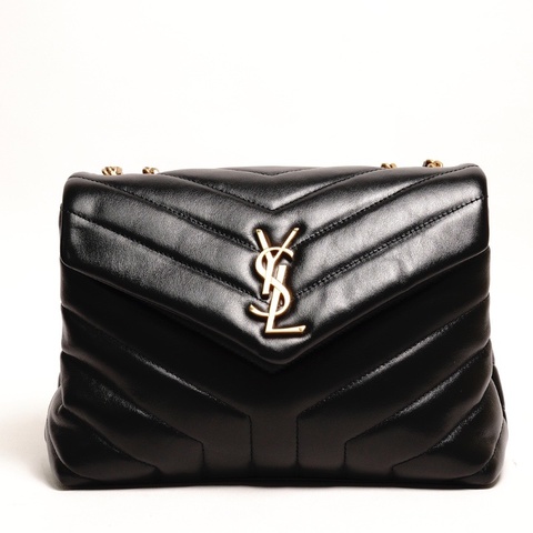 YSL LOULOU 黑金配色 小牛皮鏈條包（小號）