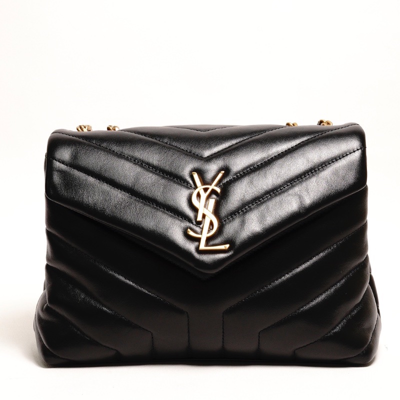 YSL LOULOU 黑金配色 小牛皮鏈條包(小號)-0