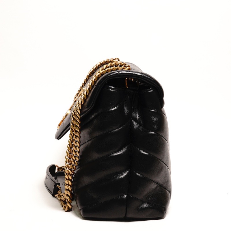 YSL LOULOU 黑金配色 小牛皮鏈條包(小號)-2