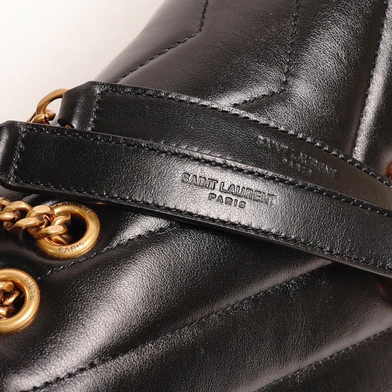 YSL LOULOU 黑金配色 小牛皮鏈條包(小號)-5