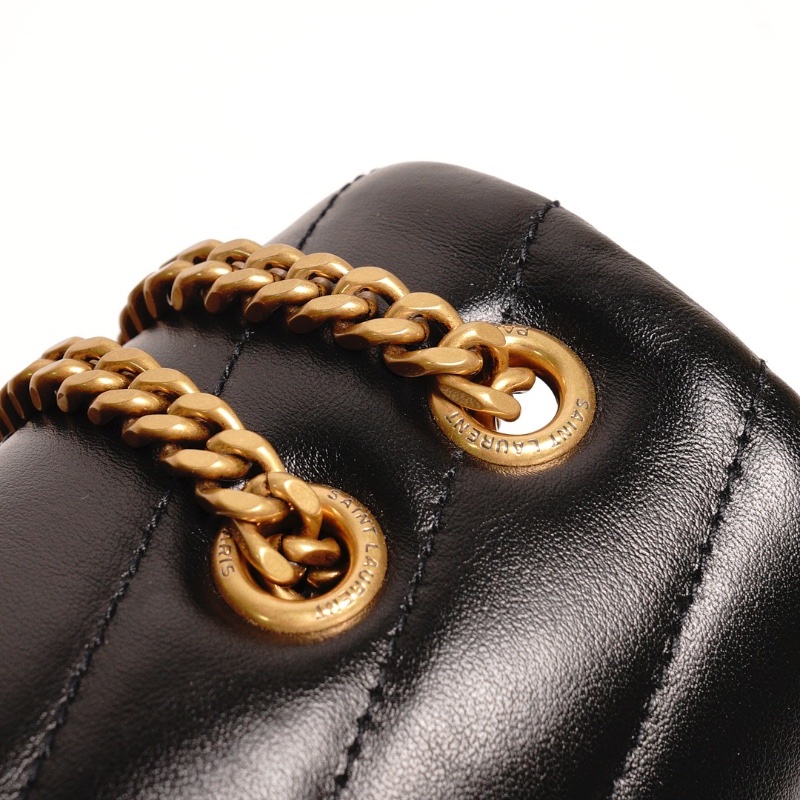 YSL LOULOU 黑金配色 小牛皮鏈條包(小號)-8