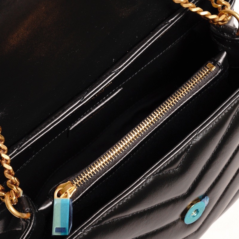 YSL LOULOU 黑金配色 小牛皮鏈條包(小號)-10